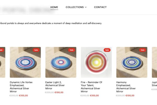 Griglia prodotti dell'ecommerce THE PRISM Store con la collezione Pocket Portal e i prezzi in euro