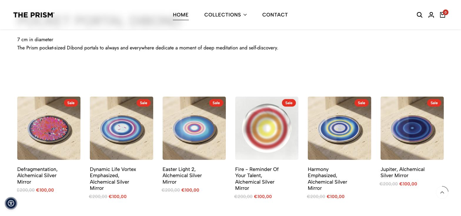 Griglia prodotti dell'ecommerce THE PRISM Store con la collezione Pocket Portal e i prezzi in euro